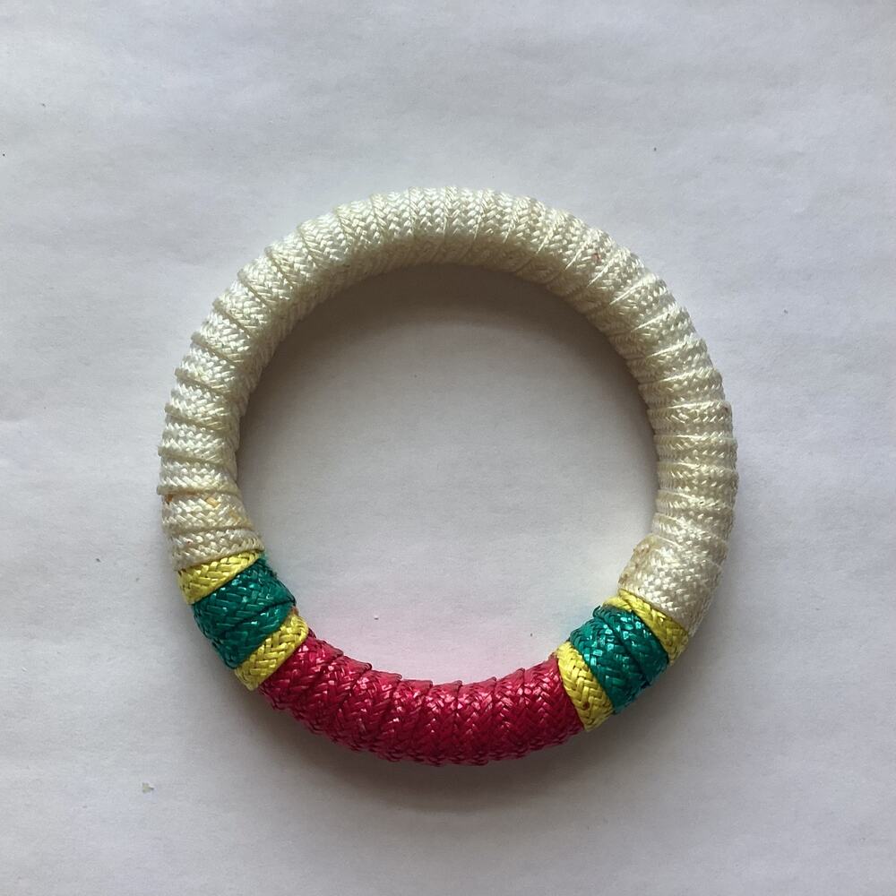 4236 Vintage 90s Multi-Color Satin Cord Wrapped Bangle Bracelet